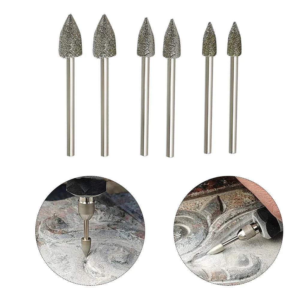 2Pcs Diamond Grinding Head Electroplating Drill Polishing Bit 5/6/8mm 3mm Shank For Stone Marble Carving Electric Grinder Tools