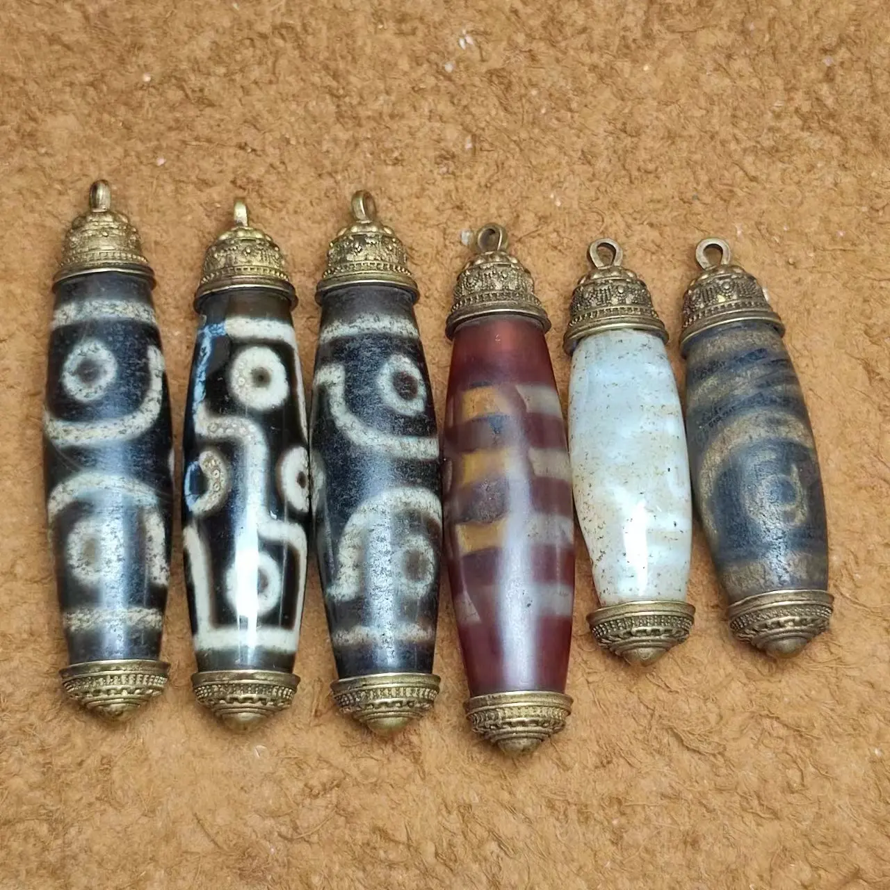 1pcs/lot natural multi-pattern old agate dzi Inlaid vajra pestle Magic Instruments Prayer beads necklace Pendants pendant taki