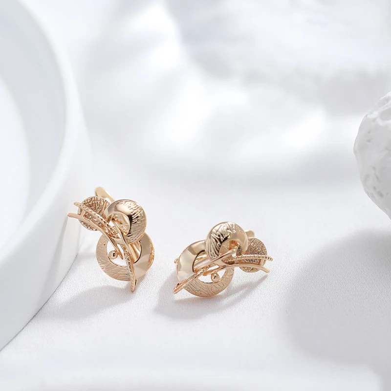 Kinel New Fashion Glossy Earring for Women Unusual Creative Hollow Geometry 585 Rose Gold Color Ethnic Bride Vintage Jewelry