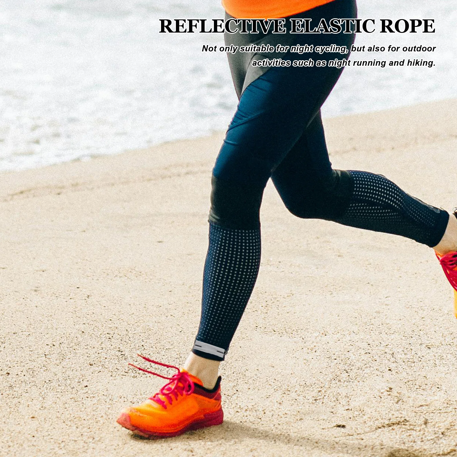 قطعتان من أشرطة الساق القابلة للتعديل، أربطة مرنة عاكسة لركوب الدراجات، حامل أمان، حزام الكاحل للجري الليلي والمشي لمسافات طويلة