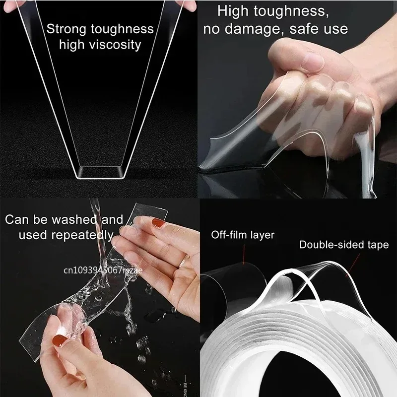 شريط نانو مزدوج الجوانب عالي اللزوجة وقابل لإعادة الاستخدام وشفاف بدون بقايا لا يستخدم لتثبيت البلاستيك لتزيين المكتب المنزلي