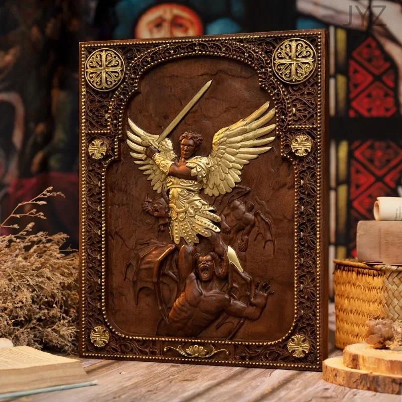 Vintage Archangel Michael Defeated Satan Plaque Living Room Bedroom Home Decor Mural Saint Michael Statues