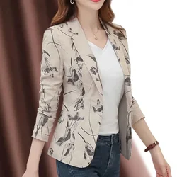 2023 Spring Autumn Women New Printed Small Suit Jacket Female Long Sleeve Slim Short Retro Coat Ladies Small Fragrant Top Blazer