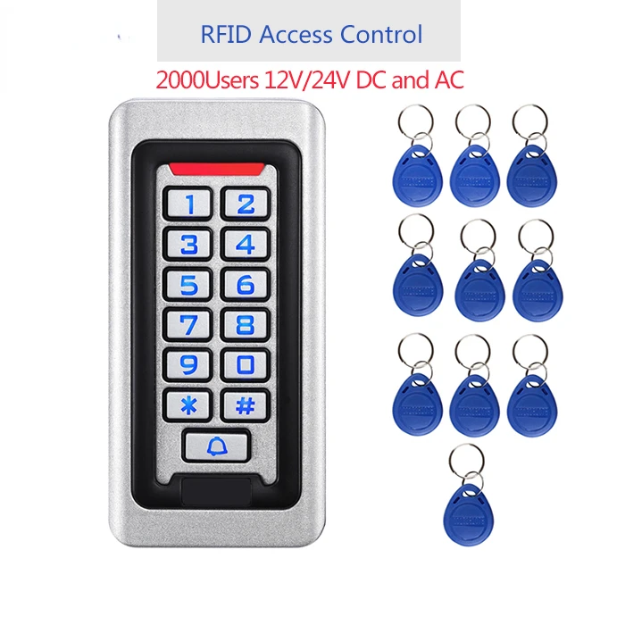 metal rfid controle de acesso teclado outdoor card reader seguranca ip68 a prova d agua 2000 usuarios 12v 24v dc e ac aco inoxidavel 01