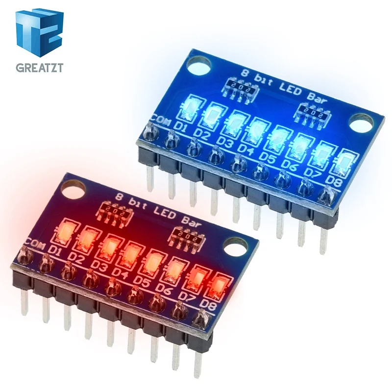 GREATZT 3.3V 5V 8 Bit Blue /  Red Common Anode / Cathode LED Indicator Module