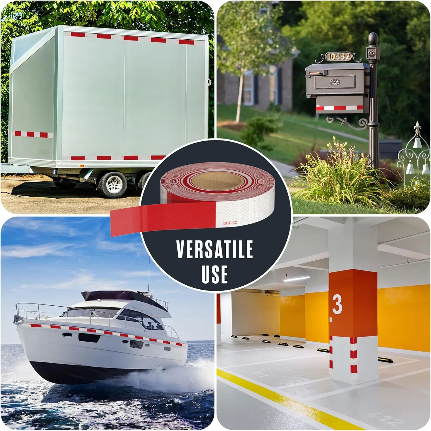 DOT-C2 Reflective Tape Outdoor Waterproof Conspicuity Strong Adhesive Reflector Tape Warning Safety for Trailer Truck Boats Sign