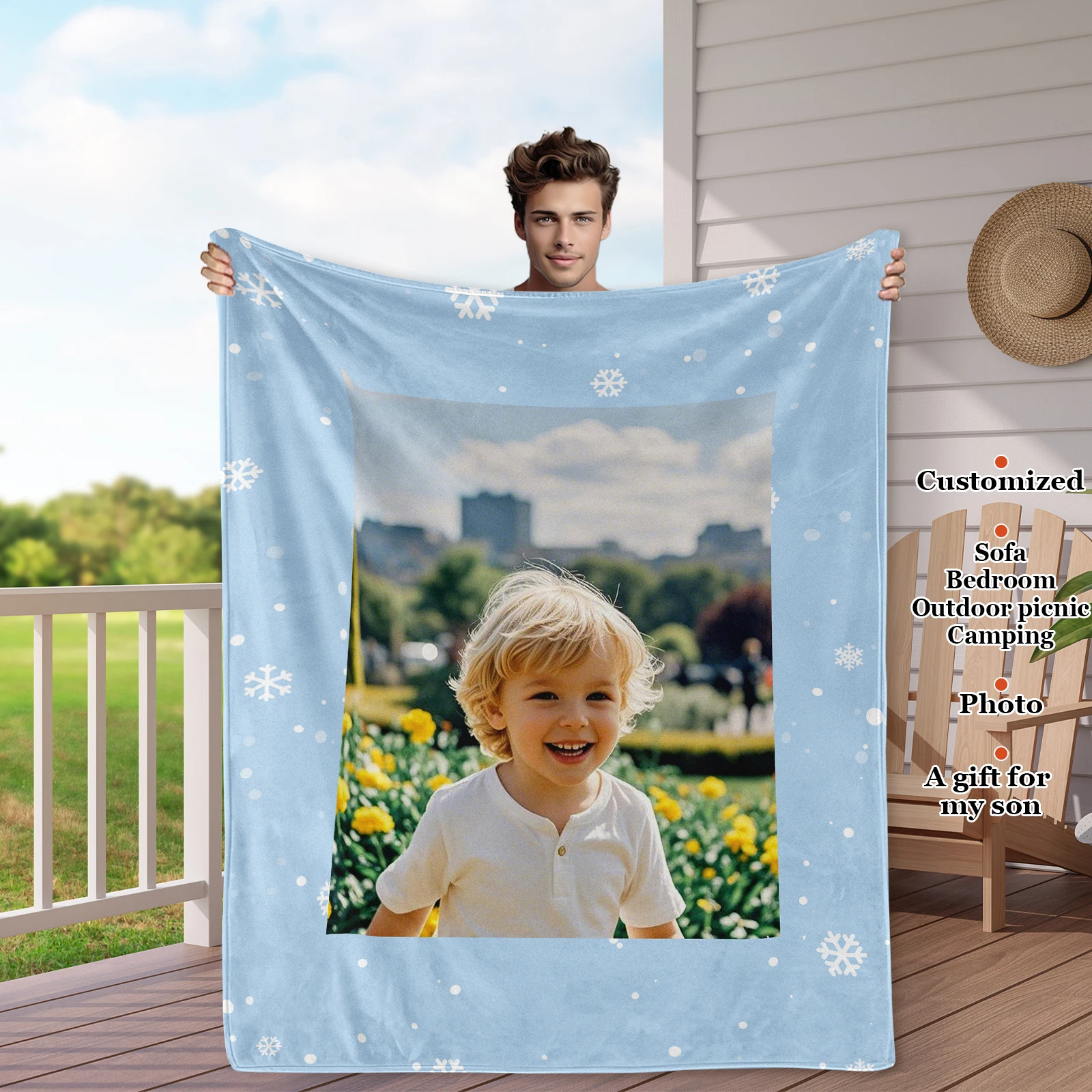 Son's Innocent Bright Smile Photo Customized Blanket Birthday Gift For Son Couch Bedroom Camping Outdoor Play Available