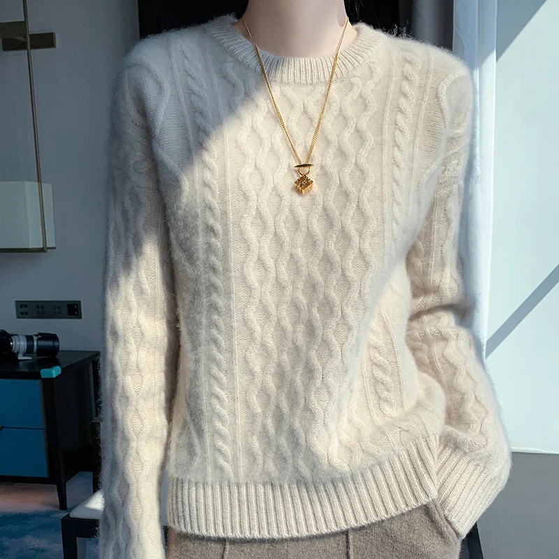 New diamond honeycomb round neck solid color pullover casual and comfortable Blouse women's autumn and winter top