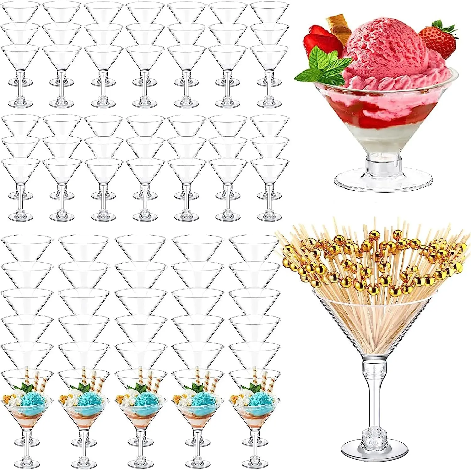 80pcs Plastic Martini Glasses  5oz Martini Cups Disposable Clear Mini Dessert Glasses for Wine Champagne Dessert Party Supplies