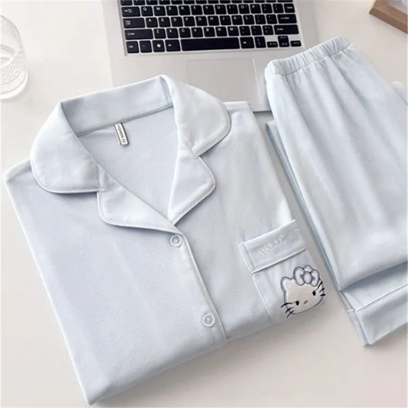 

Sanrio Women's Pure Cotton Pajamas Spring and Autumn New Hello Kitty Sweet Cartoon Casual Home Furnishing Set