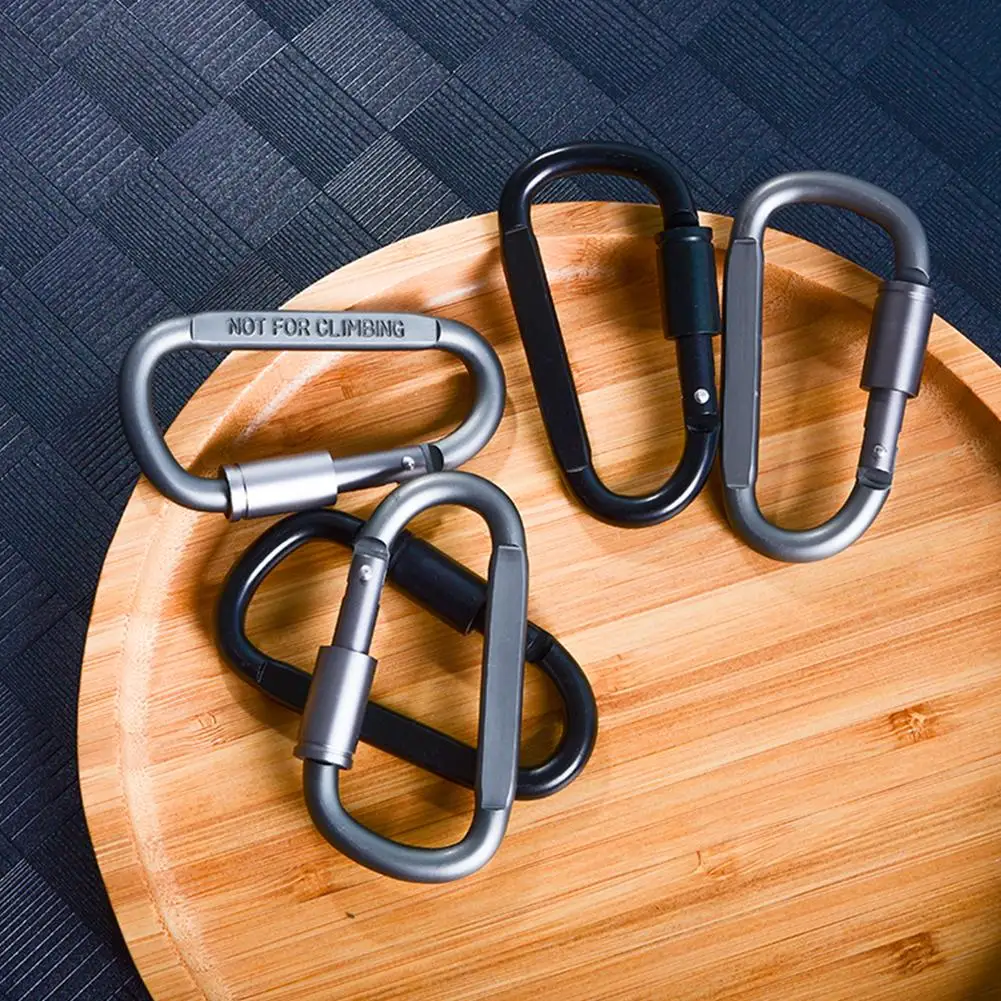 

6x Carabiner Keychain Outdoor Camping Aluminum Alloy D-ring Buckle (Black)