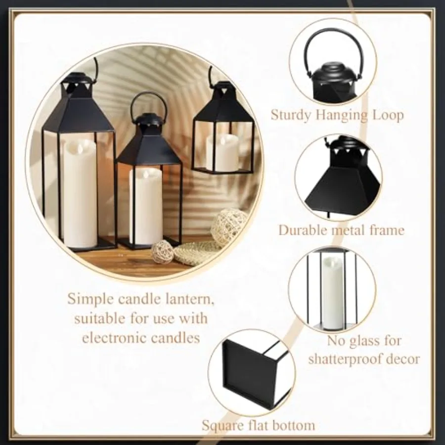 مجموعة من 6 فوانيس شمعة مزخرفة في 19 15 11 مقاسًا مع تصميم جمالي للمزرعة العتيقة باللون الأسود بدون زجاج f