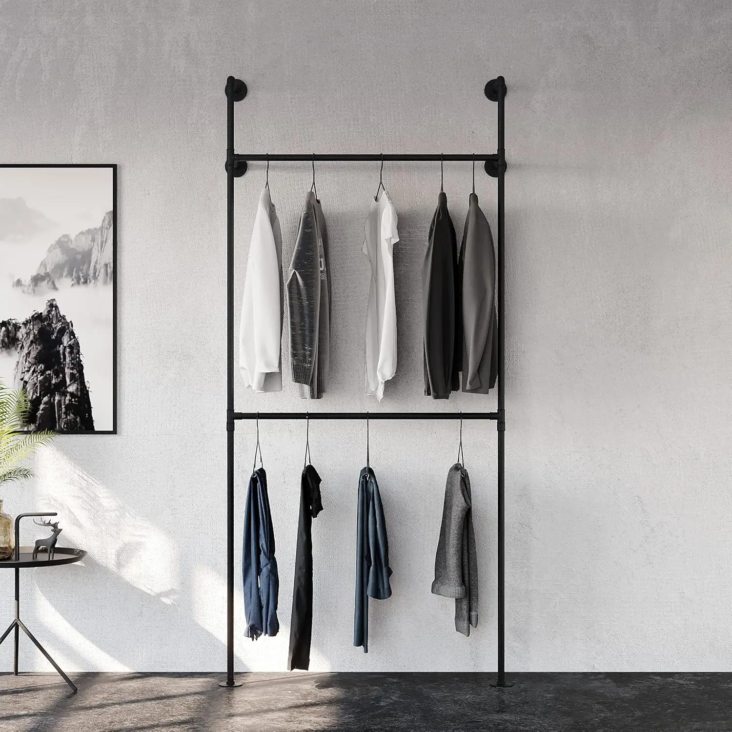 Industrial pipe clothing rack metal black - Wall mounted clothes racks for hanging clothes - Modern walk in closet