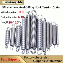 5Pcs 0.8mm 304 Stainless Steel O-ring Hook Spiral Extension Spring, Outer Diameter: 6/8/10mm, Length: 20mm-120mm Customizable