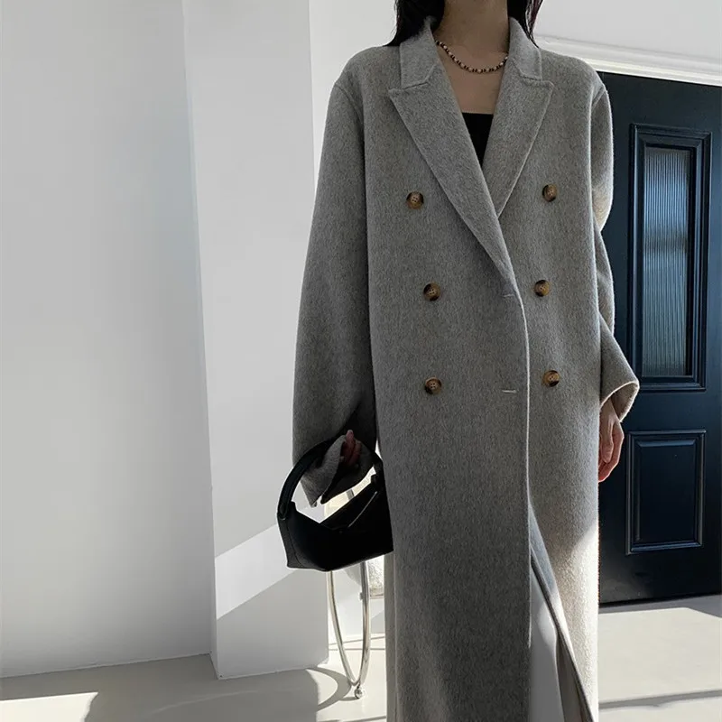 2023 New European and American Street Fashion Woolen Coat with Lace-ups Loose Minimalism Long Jackets Oversize  Outerwear Winter