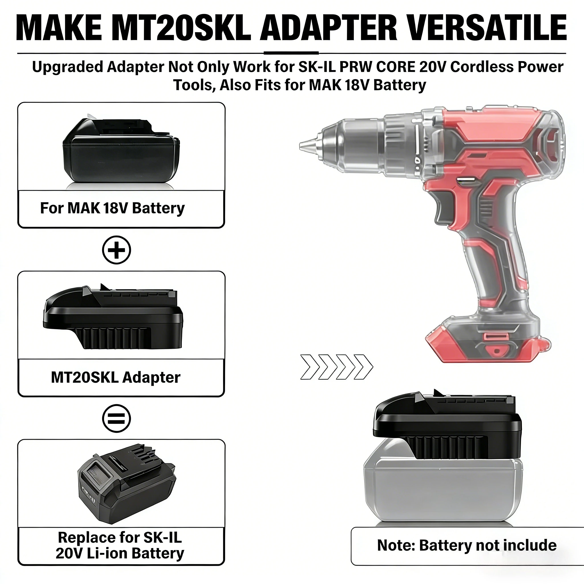 

Адаптер для инструментов Skil, совместимый с аккумуляторами Makita 18V Li-ion, для преобразования в инструменты SKIL 20V (дрели и другие).