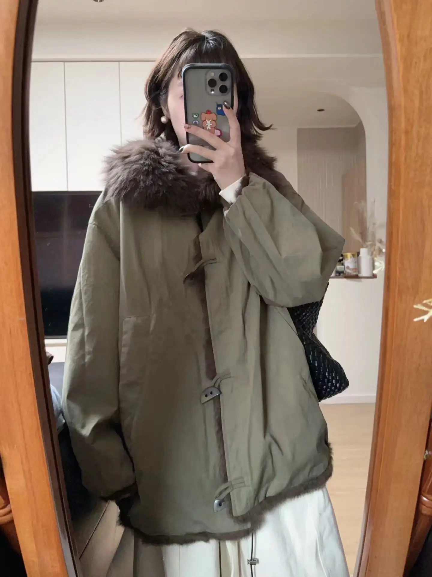 Retro Thickened Cotton Jacket Women's Winter Warm Outerwear Long Sleeve Button Closure  Color Casual Fashion Coat