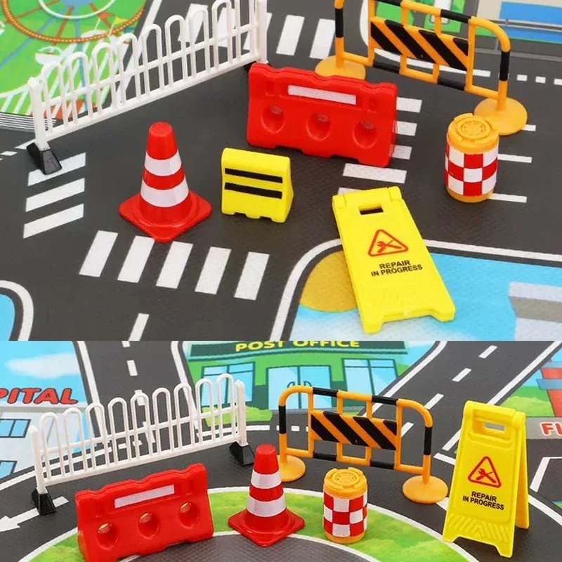Simulation Mini Transportation Scenes Guardrail/Fence/Warning Sign/Road Cone/Isolation Pier/Crash Bucket Diy Dollhouse