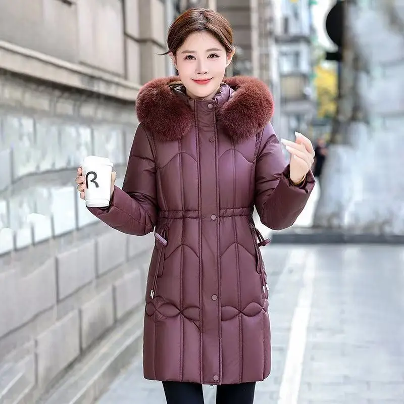 

Winter New Cotton-padded Jacket Women's Waist Down Cotton-padded Coat Ladies with Large Fur Collar Detachable Parkas Overcoat