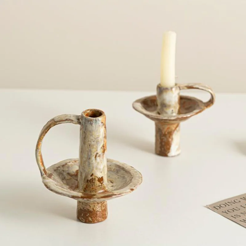 Wabi Sabi Style Retro Ceramic Candle Holder Home Homestay Kiln Transformation Aromatherapy Stand Candle Decoration Home Decor