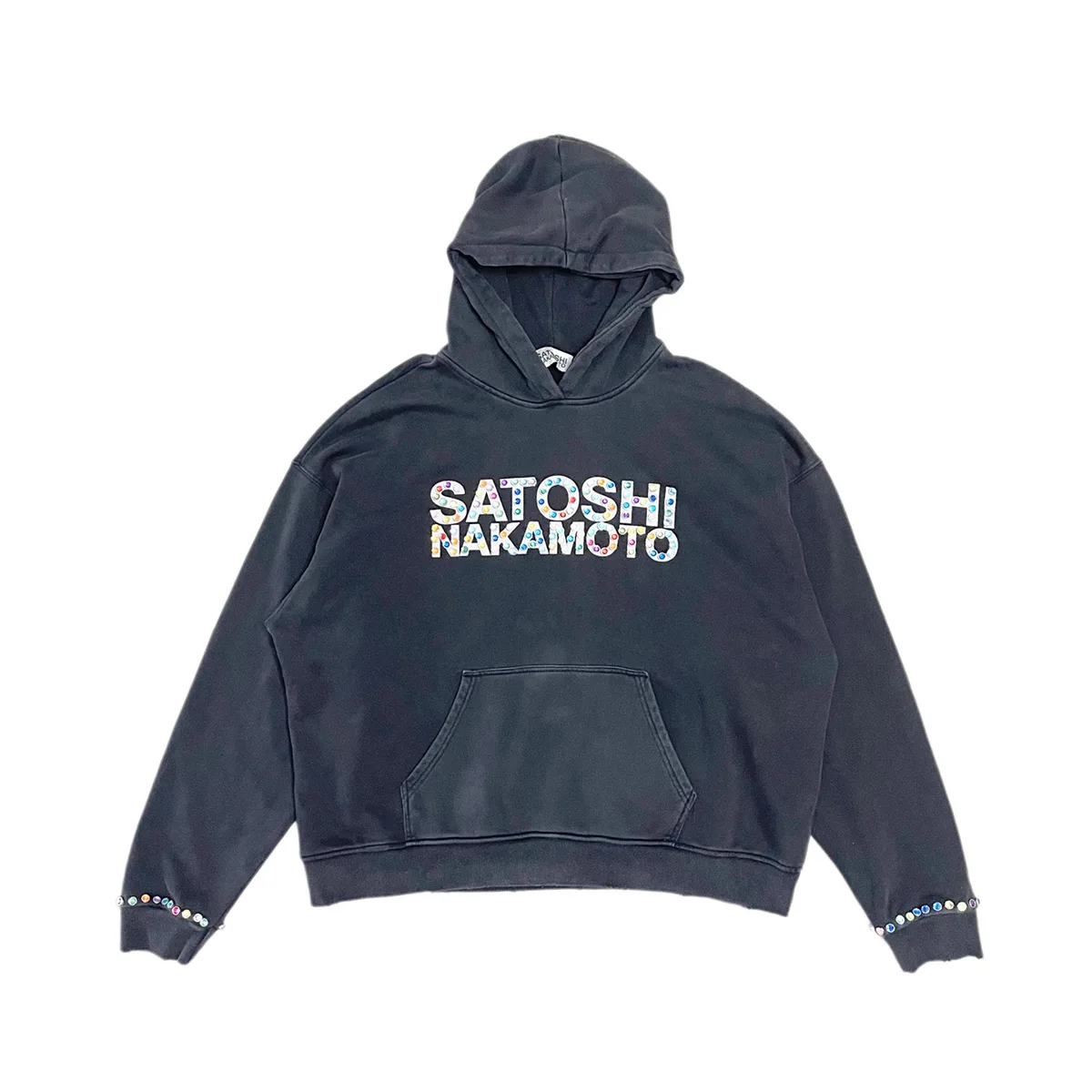 Front Pocket Shinning Diamond Hooded Hoodies for Men Pullover Sleeve Necklace Streetwear Loose Casual Sweatshirt Oversized Hoody