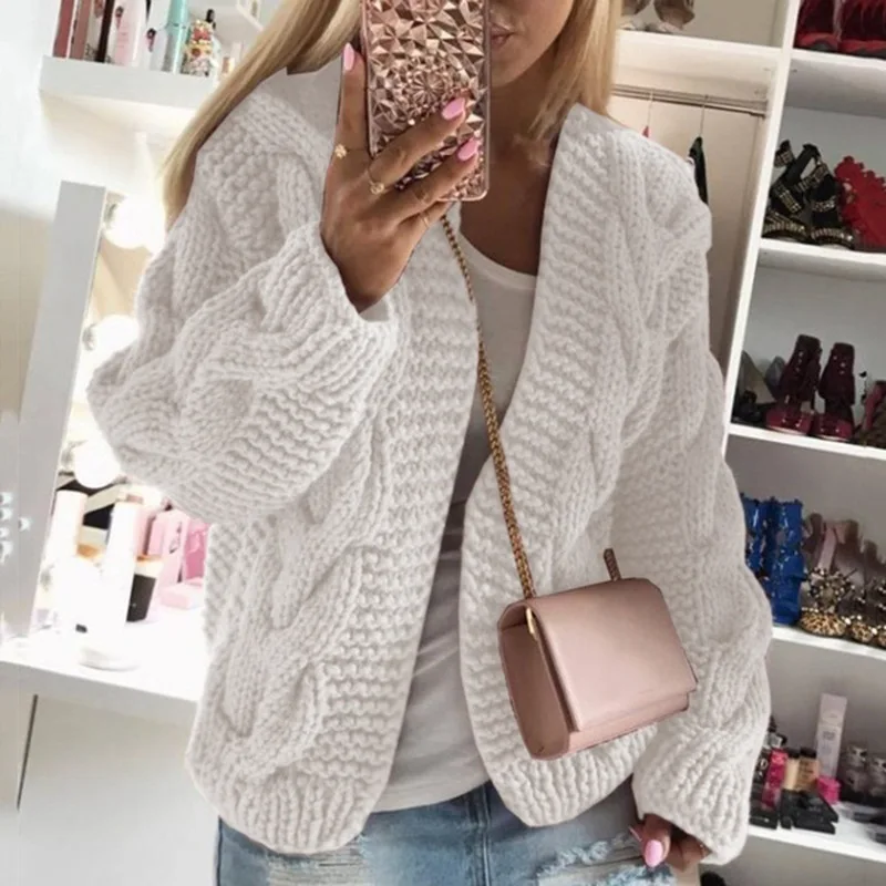 Autumn and Winter New Sweater Women\'s Fried Dough Twists Warm Knitted Cardigan Top Women