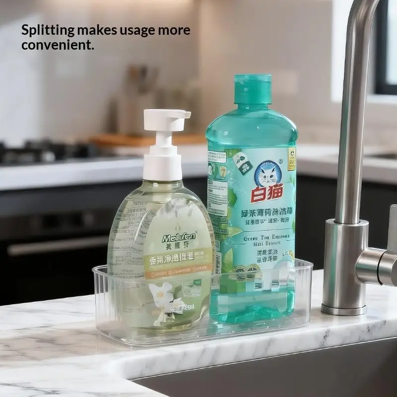 

Transparent Sink Caddy Sponge Holder With Drainage Base Compact Kitchen Organizer For Countertop