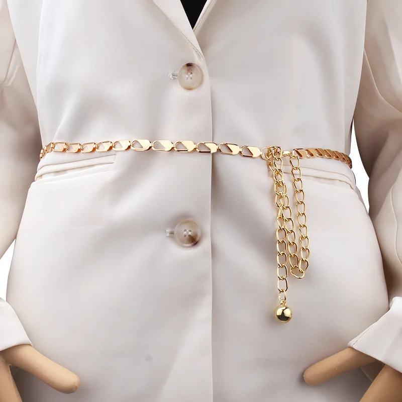 

Искусственный металлический шар, кулон, поясная цепочка, женский тонкий пояс, золотой, серебряный длинный пояс, женский ремень для платья, юбки, декоративный пояс