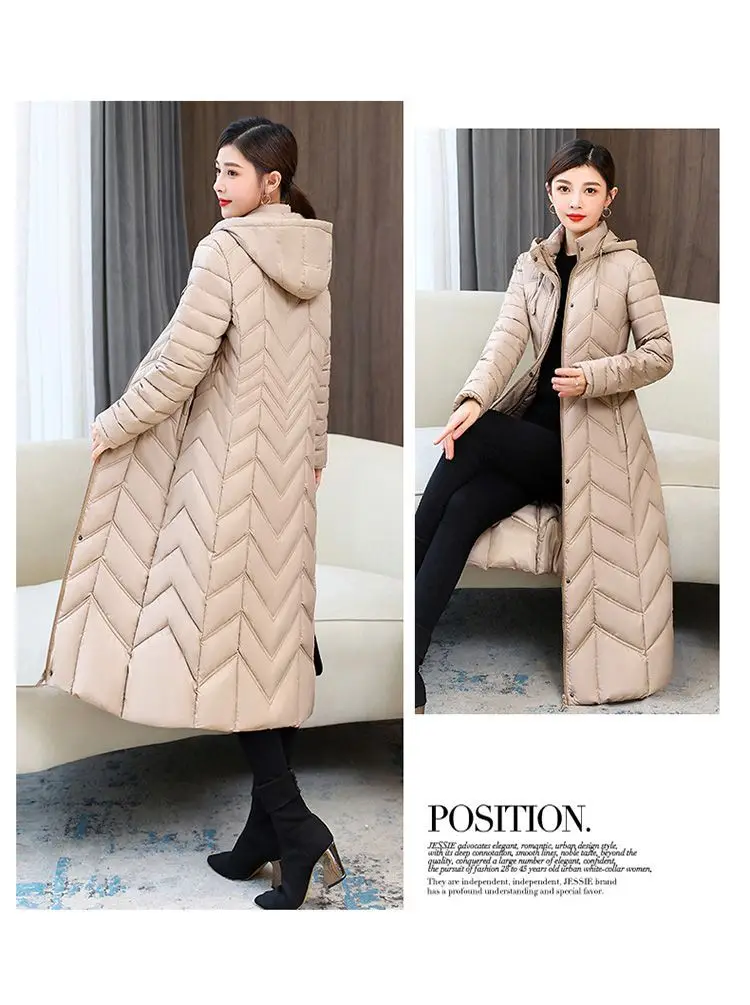 Mom's Long Down Cotton Jacket 2026 Winter New Fashion Slim Hooded Coat Women's Warm Parker Overcoat Solid Female Casual Jackets