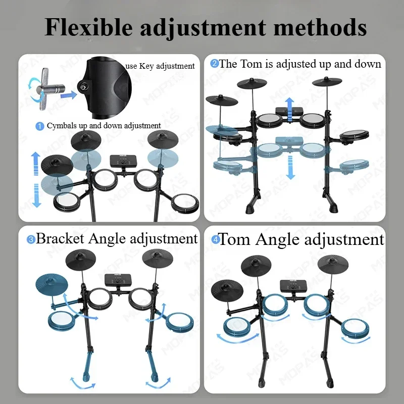 مجموعة طبول إلكترونية عالية الجودة مع 4 طبول و3 صنج لممارسة الجاز