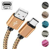 USB Type C Cable 1/2/3m Data Sync Fast USB Charger Cable For Samsung Huawei Xiaomi HTC Android Phone Nylon Braided Type-C Cables