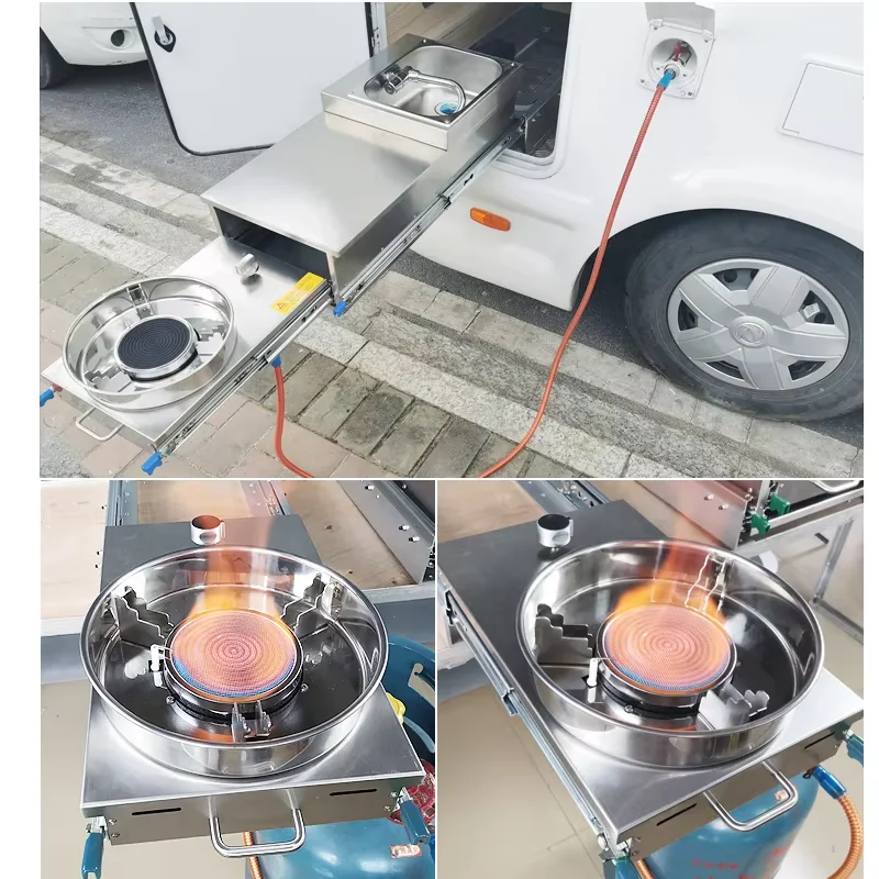 Aksesoris RV Wastafel Tarik dengan Kompor Gas Baja Tahan Karat 304 Kompor Terintegrasi