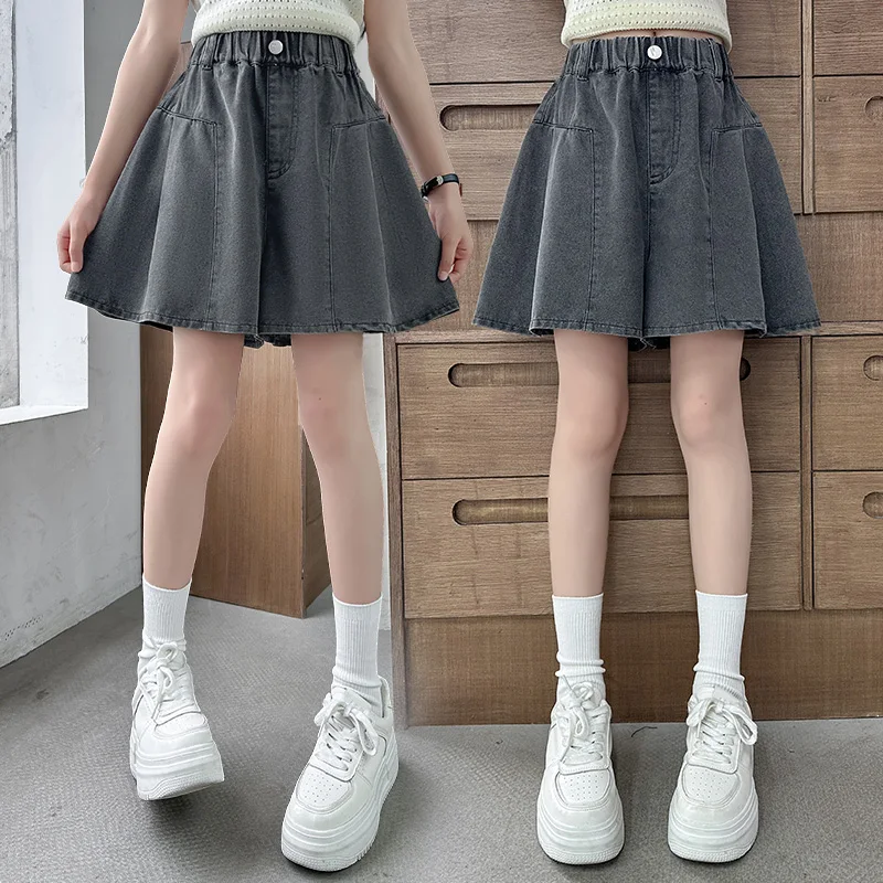 

Stylish Kids Child Skirt Style Denim Shorts for Girls y2k Retro Fashion Loose Harajuku Black Jeans Shorts 5 7 9 11 13 14 Years