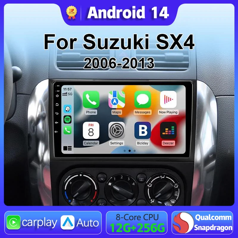 Android 14 Carplay Car Radio Multimedia For Suzuki SX4 SX 4 2006 - 2013 Head Unit BT GPS video DVD DSP Player Autoradio Stereo