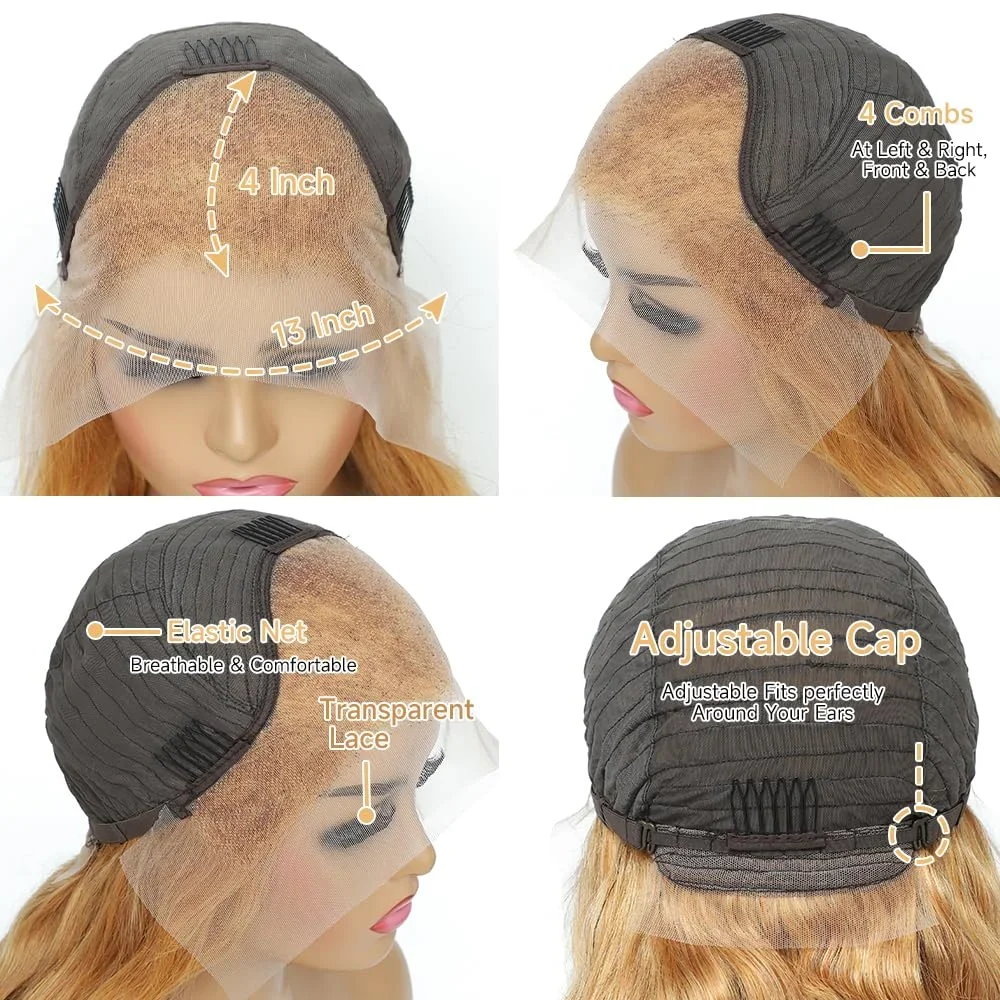 13x7 HD วิกผมลูกไม้ด้านหน้าด้านหน้า 30 น้ําผึ้งสีบลอนด์วิกผมผมมนุษย์ 250 ความหนาแน่น Body WAVE วิกผมลูกไม้ด้านหน้าด้านหน้า 13x6 น้ําผึ้งสีบลอนด์วิกผม