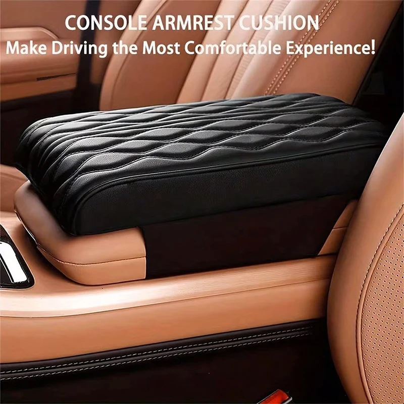 

5CM Heighten Universal Car Armrest Booster Pad Wave Embroider Memory Cotton PU Leather Cushion Auto Center Console Protect Cover