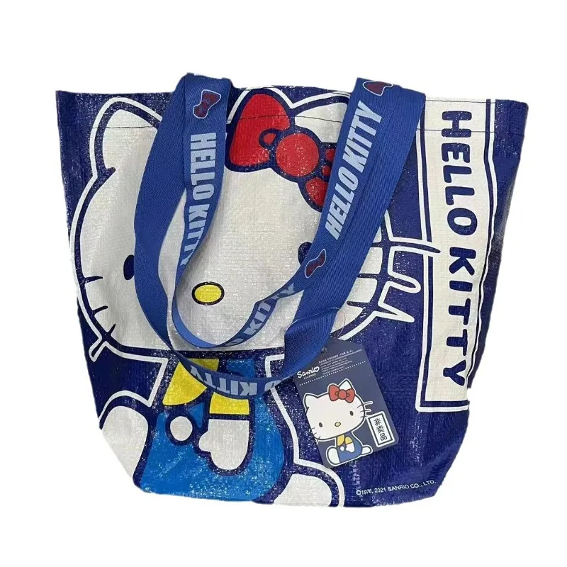 Hello Kitty Peripheral Blue Printed Shopping Bag Przyjazna dla środowiska, ręcznie tkana torba na ramię o dużej pojemności Sanrio Kitty