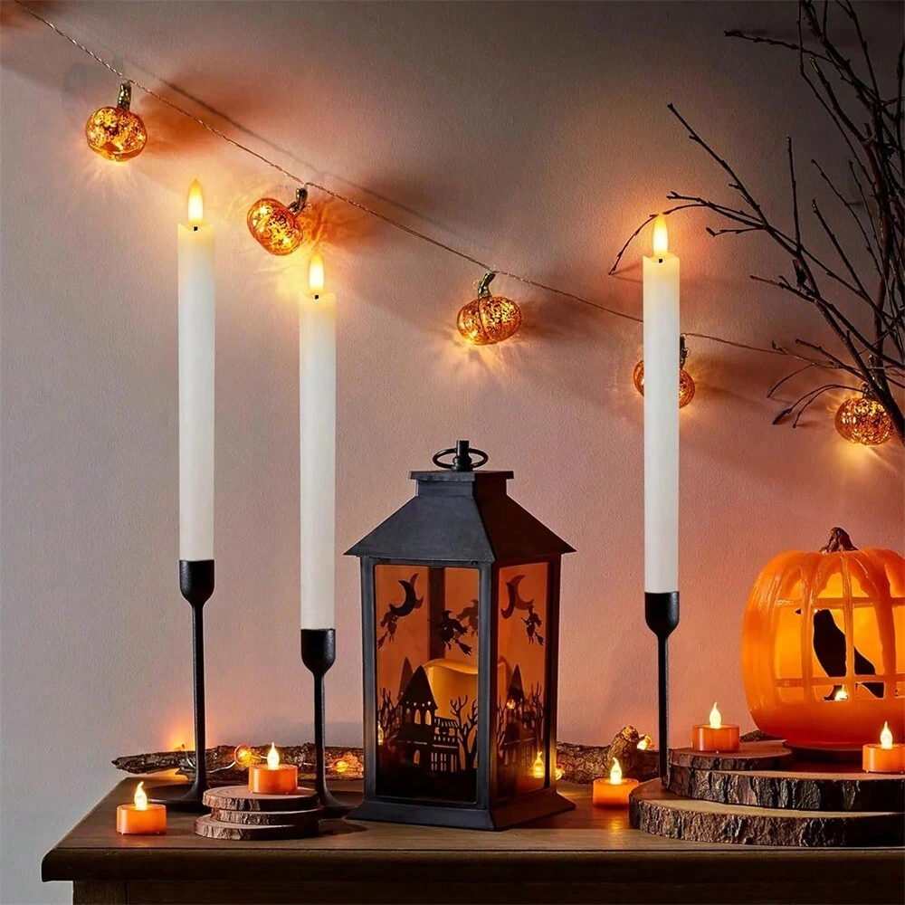 

3d Wick Flickering Flameless Candle Candlestick Taper Candle Light For Christmas Halloween Wedding Valentine's Day Party Decor