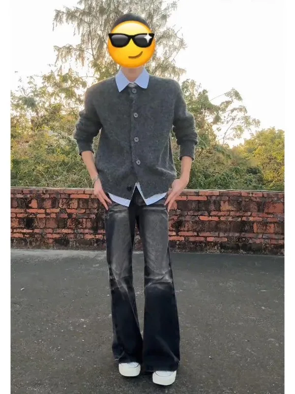 

k ey Waed Jeans Men Winter Straight Leg Slim Fit Bootcut Pants mid Waist Zipper Closure k Sle Jeans