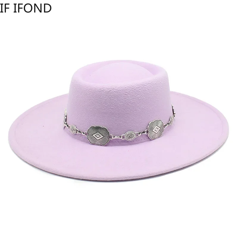 British Style Fedora Hats For Women 9.5CM Big Brim Luxury Belt Band Felt Jazz Hats Wedding Dress Formal Cap