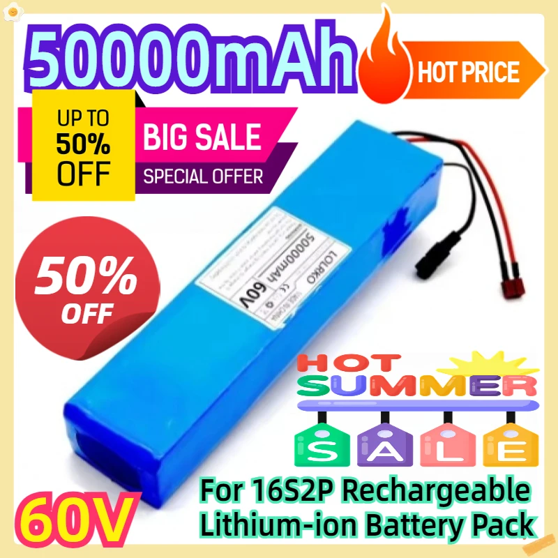 

For 60V 16S2P 50Ah Rechargeable Lithium-ion Battery Pack 67.2V 50000mAh