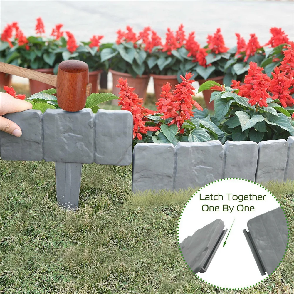 10pcs Garden Landscape Edging Border Imitation Stone Brick Plant Plastic Fencing Lawn Plant Border DIY Garden Decoration