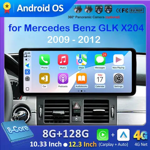 메르세데스 벤츠 GLK X204 2009-2012용 GPS 네비 안드로이드 15 카 비디오 멀티미디어 플레이어, 무선 카플레이, 초슬림 스크린, 4G DSP 탑재