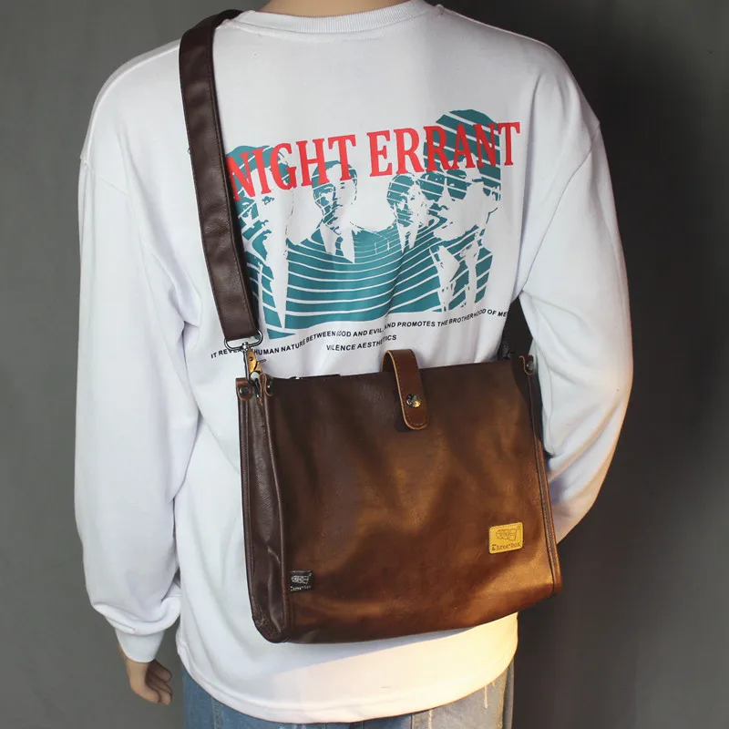 Retro Men's Casual Shoulder Bag Soft Leather Crossbody Messenger Bag Trendy Brand Korean Style Leisure Single Shoulder Bag