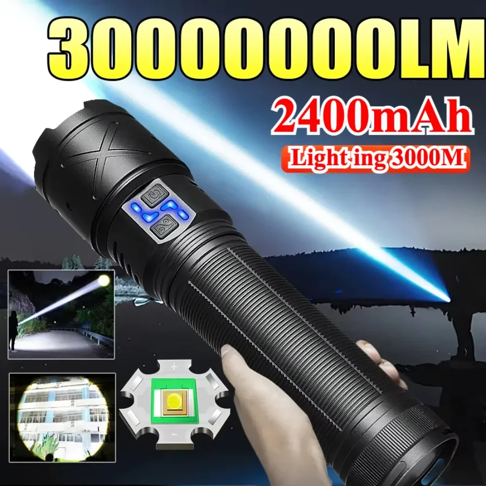 Most Powerful LED Flashlight Long Range 3000M Tactical Hand Lamp Type-C Charging Outdoor Work for Camping Lantern
