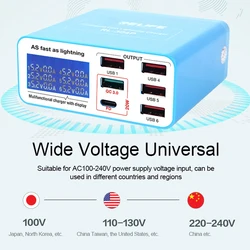 RELIFE RL-304P Smart 6-Port USB Digital Display Lightning Charger PD3.0+QC3.0 for All Mobile Phones and Tablet Charging Support