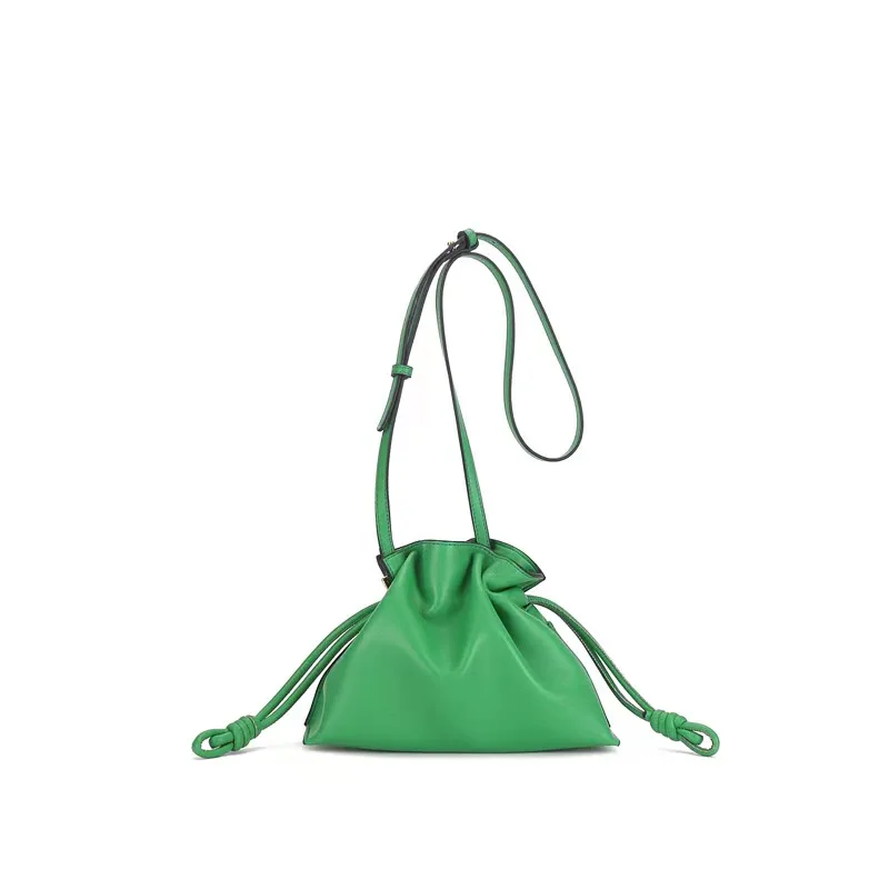 Fashion bag draw rope Xiao Fu bag leather simple shoulder dumpling bag crossbody small bucket bag tide