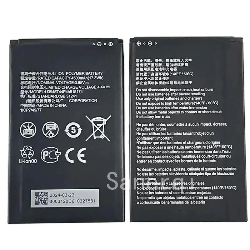 

3,85 В 4500 мАч Li3945T44P4h815174 для ZTE MU5001 MU5002, U30 Air, WiFi6 5G WIFI маршрутизатор аккумулятор
