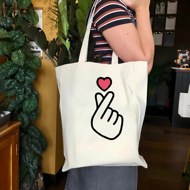 Korean Love Gift Korean Finger Heart Tote Bag Korean Popular Shoulder Bag Korea Finger Canvas BagKpop Finger Heart Kpop Merch