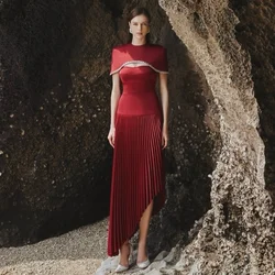 Customized Simple Pleat Asymmetrical O-Neck Midi Dresses Prom Dresses Classic Exquisite Modern Style Pastrol Unisex Chinese Styl